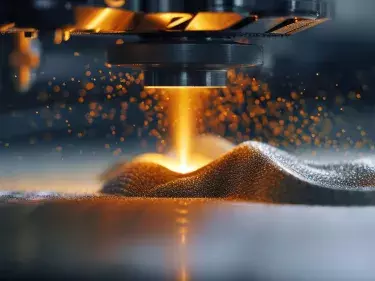 Metallic powder sintered by laser into desired shape using printer. Additive technologies revolutionize industry.