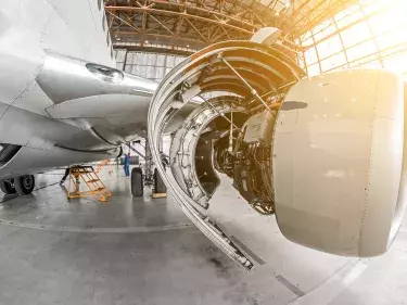 Aeroplane being fitted with Strain Gauges in a hanger