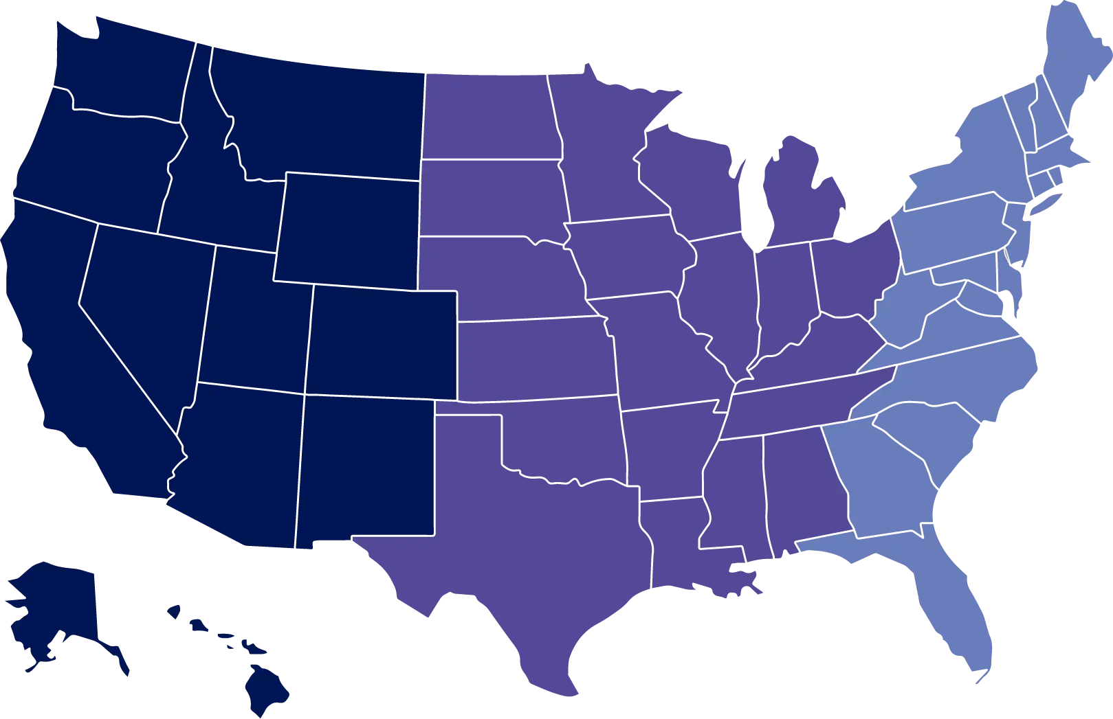 Map of United States with HITEC Sensors sales manager territories marked 